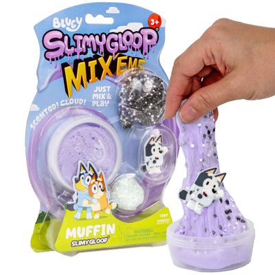 Bluey SLIMYGLOOP MixEMS  Muffin Cloud Slime, Marshmallow-Scented, Includes Glitter, Foam Balls & Collectible Muffin Charm