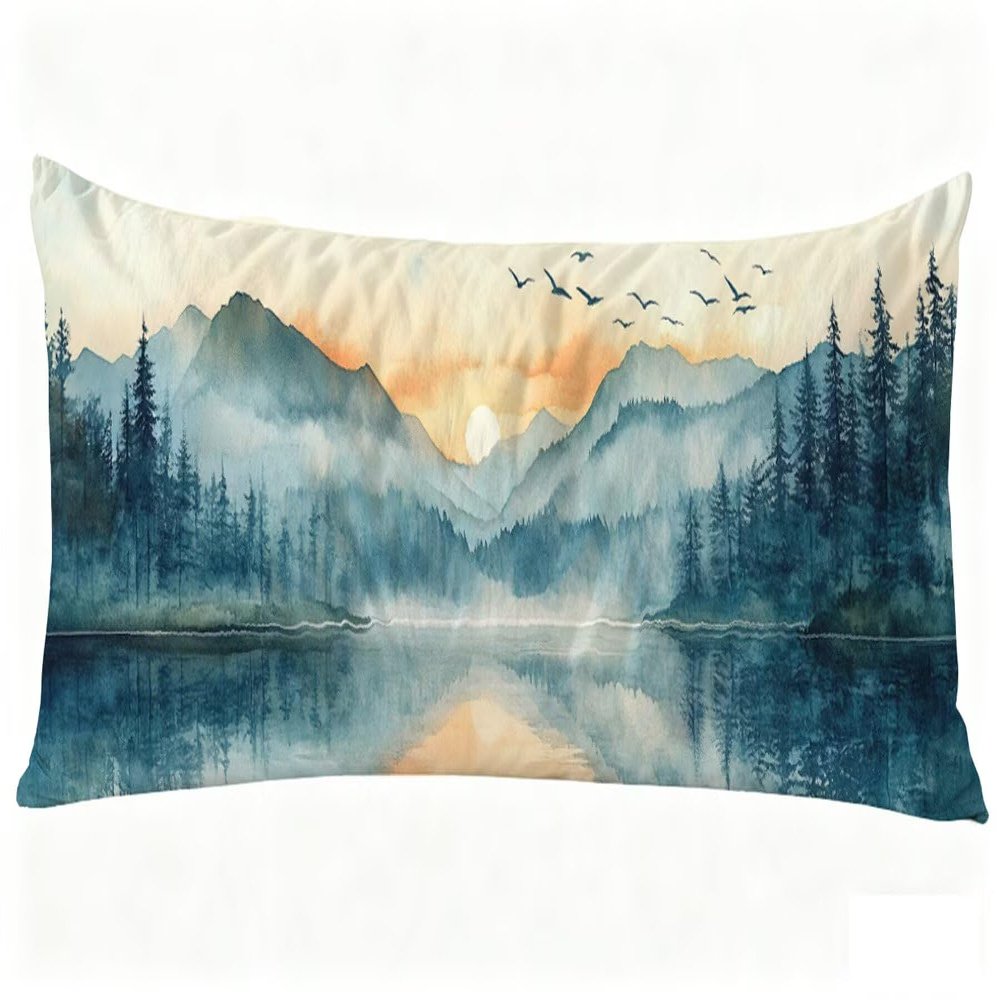 Long Body Pillow for Adults 16x47 Inch, Landscape Bed Pillows Sunset Double Sided Print Linen Throw Pillows Covers, for Side Sleeping Pregnant Pillow with Zipper for Home Bed Living Room Decor J0-289