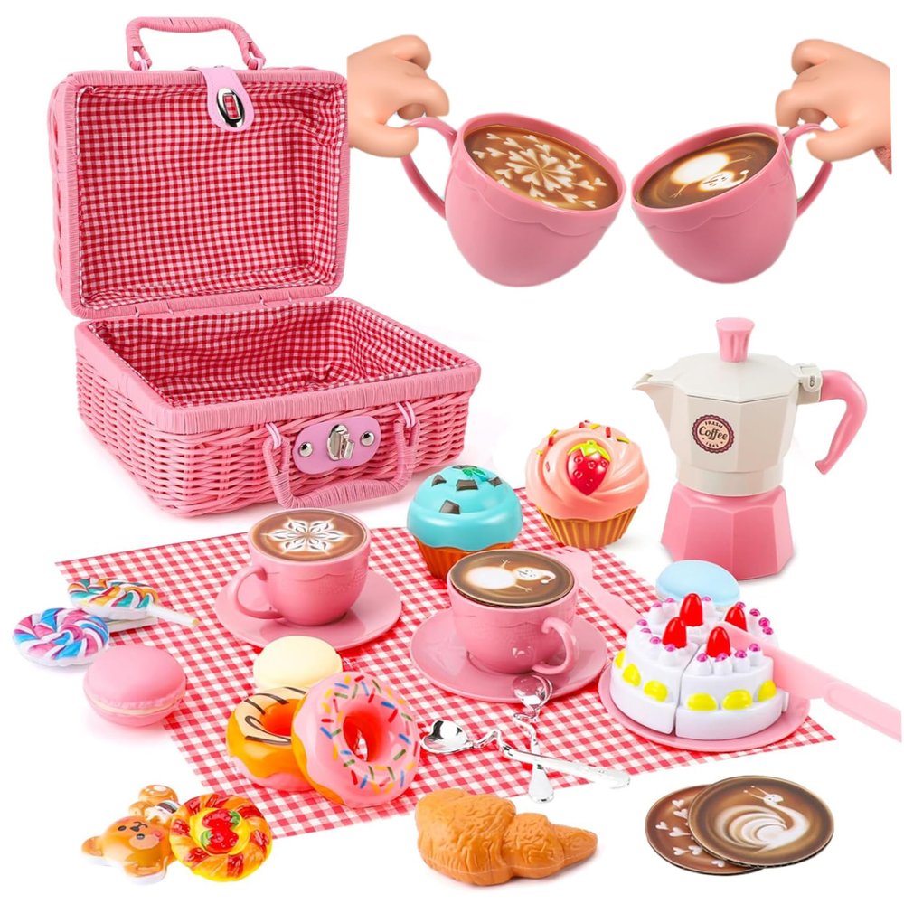 Grtheenumb Kids Picnic Sets for 3+ Girls and Boys Simulation Cute Kids Tea Set Interactive Imaginative Developmental ABS Tea Party Set for Role Play Pretend Play