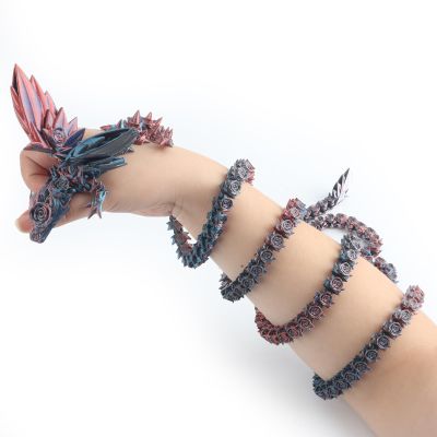 critigulf 3D Printed Giant Long Dragon - Largest Size Toothless with Wings and Pangolin Features (Silver-red-Bronze)