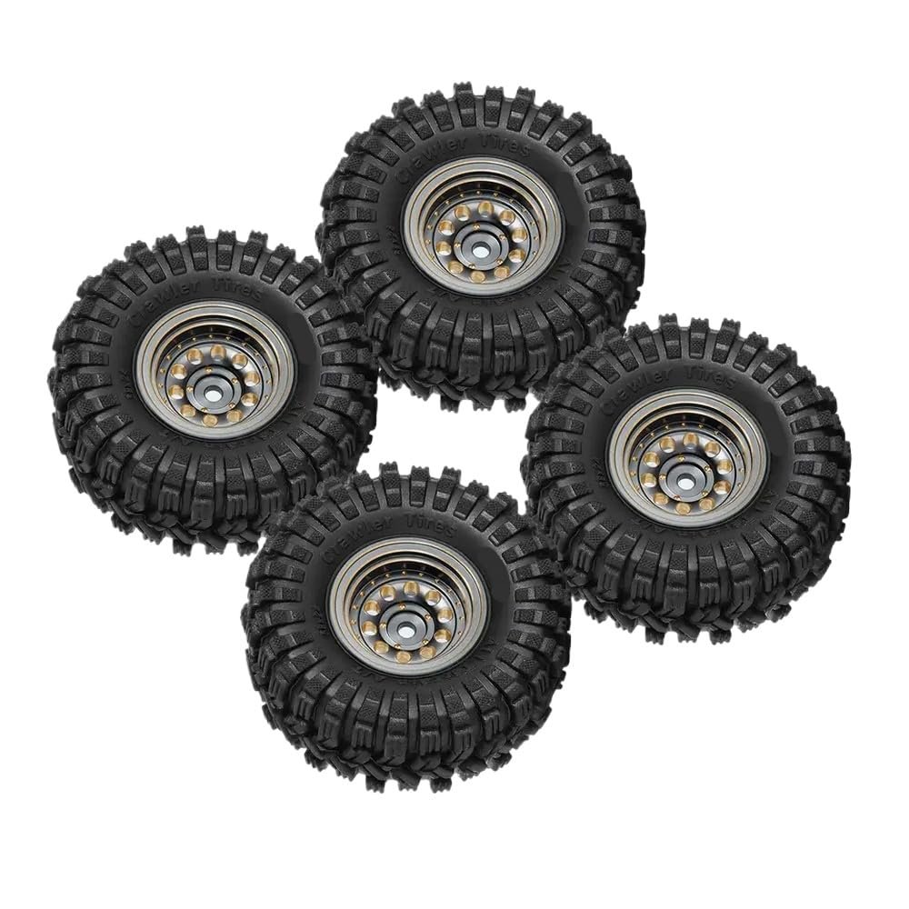 1. 0 Inch Black Coated Brass Beadlock Wheel And Tire Set Compatible With 1/24 1/18 Scale RC Crawler Vehicles Such As SCX24 AX24 Models(4PCS)