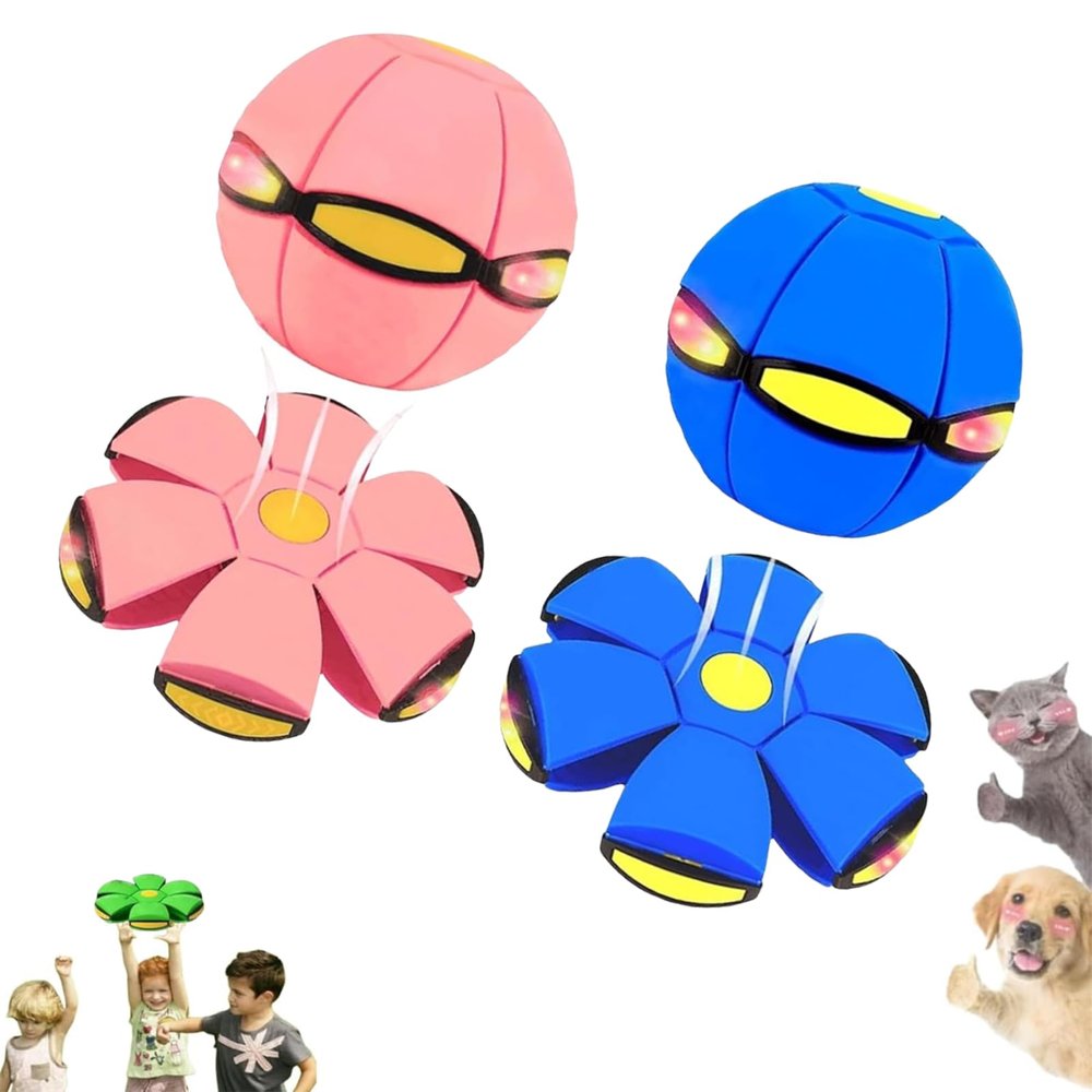 2026 New Children's Bouncing Ball, Magic Metaball, Magic Flying Saucer, Bouncy Ball, Parent-Child Interaction, Dual Form Freely Switchable, with 6 Light (Macaron Pink + Blue)