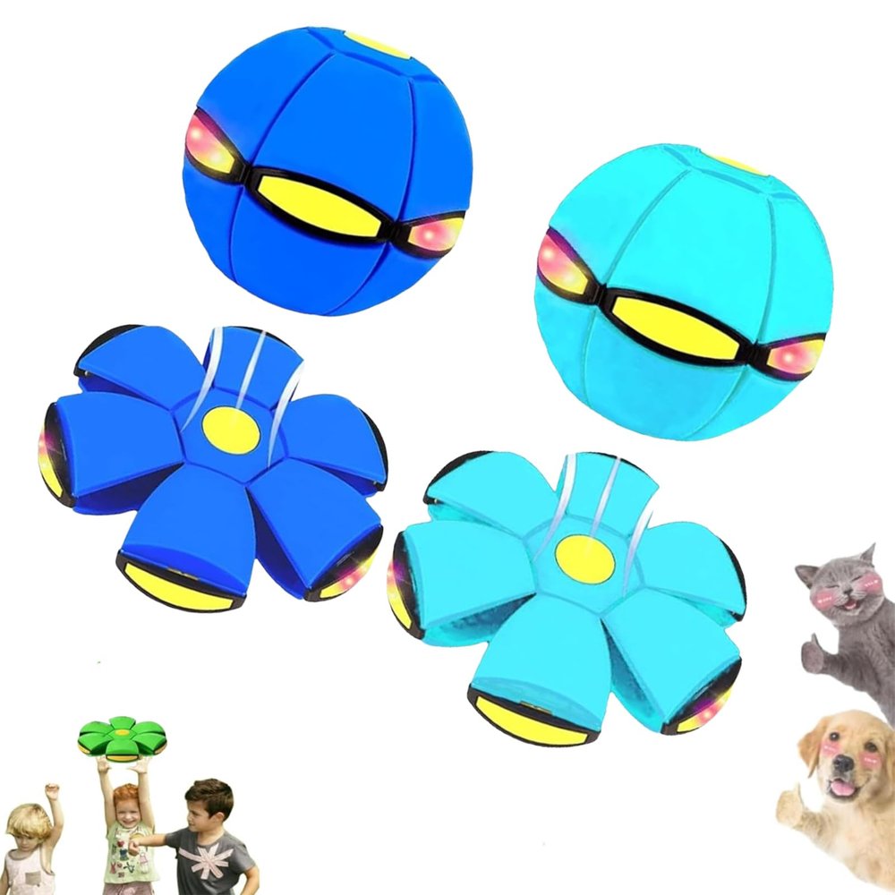 2026 New Children's Bouncing Ball, Magic Metaball, Magic Flying Saucer, Bouncy Ball, Parent-Child Interaction, Dual Form Freely Switchable, with 6 Light (Macaron Blue + Blue)