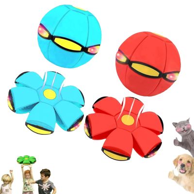 2026 New Children's Bouncing Ball, Magic Metaball, Magic Flying Saucer, Bouncy Ball, Parent-Child Interaction, Dual Form Freely Switchable, with 6 Light (Red + Macaron Blue)