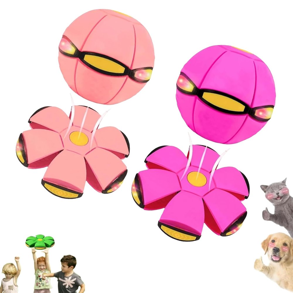 2026 New Children's Bouncing Ball, Magic Metaball, Magic Flying Saucer, Bouncy Ball, Parent-Child Interaction, Dual Form Freely Switchable, with 6 Light (Rose red + Macaron Pink)