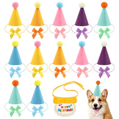 12pcs Mini Party Hats for Stuffed Animals, Felt Cone Hats Dolls Dog Cat Rabbit Puppies Assorted Animal Birthday Party Decorations