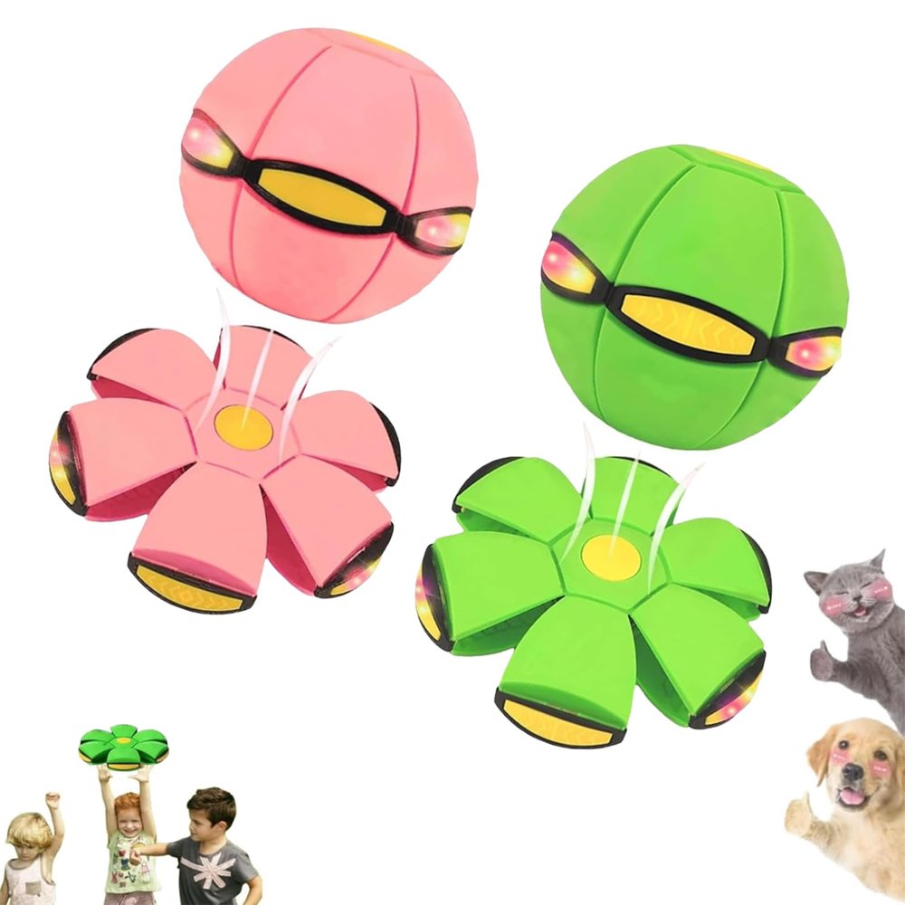 2026 New Children's Bouncing Ball, Magic Metaball, Magic Flying Saucer, Bouncy Ball, Parent-Child Interaction, Dual Form Freely Switchable, with 6 Light (Green + Macaron Pink)