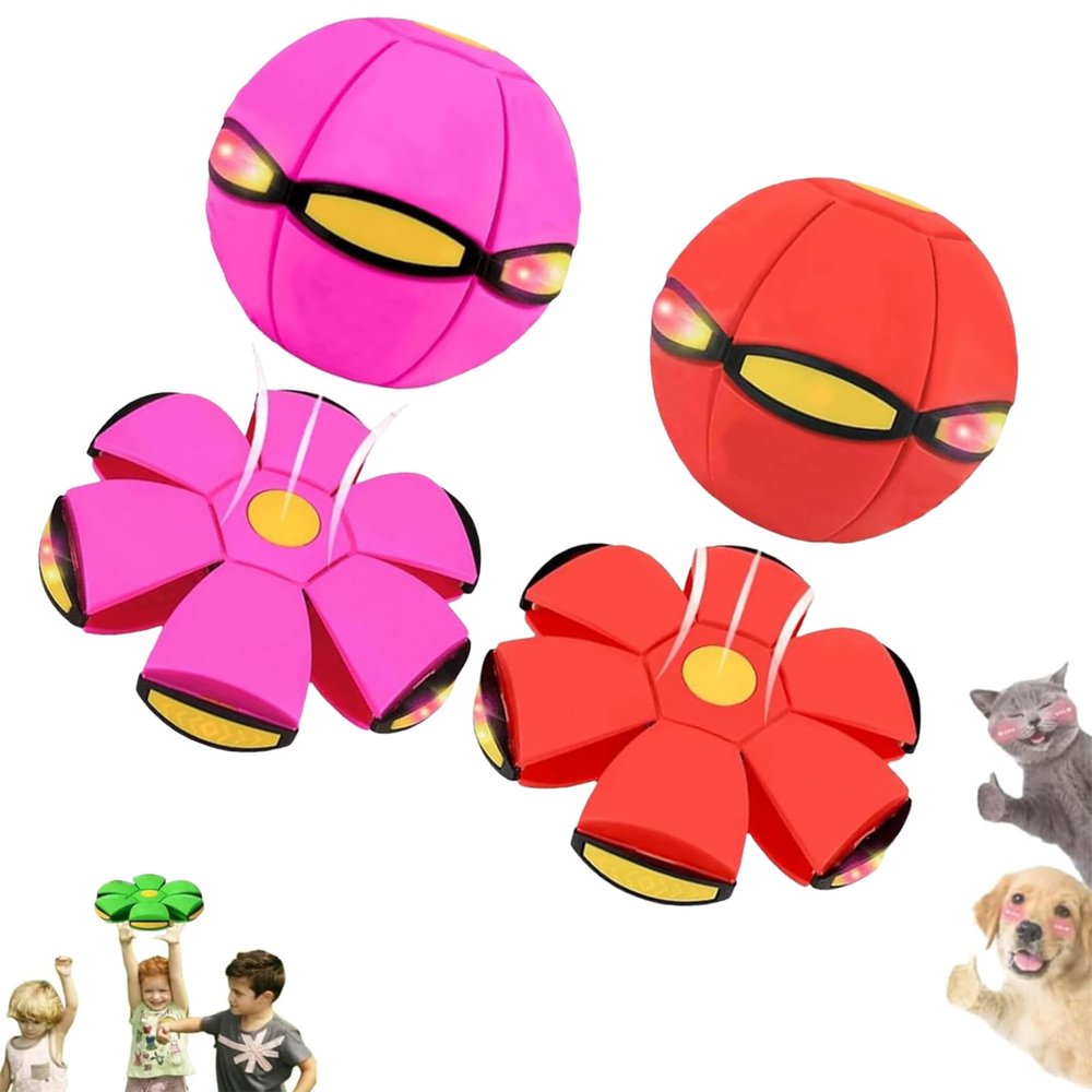 2026 New Children's Bouncing Ball, Magic Metaball, Magic Flying Saucer, Bouncy Ball, Parent-Child Interaction, Dual Form Freely Switchable, with 6 Light (Rose red + Red)