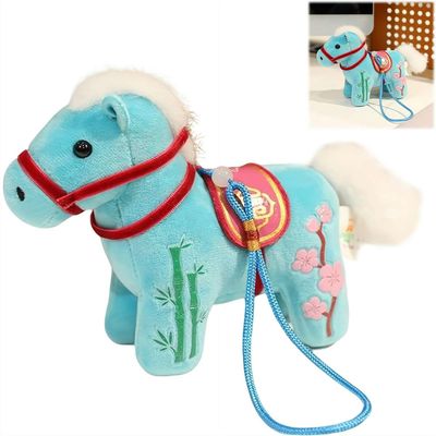 2026 Year of The Horse Chinese New Year Ornaments,Chinese Zodiac Horse Pendant Statues Plush Toy Chines-e New Yea-r Mascot Figurine Stuffed Animal for Spring Festival Home Decor (Blue)