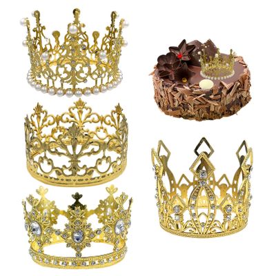 4Pcs Cake Topper Gold Crown Crown Alloy Cake Topper for Wedding Birthday Baby Personalised Decoration