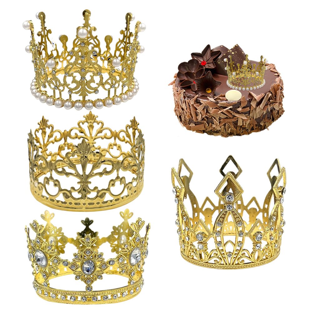 4Pcs Cake Topper Gold Crown Crown Alloy Cake Topper for Wedding Birthday Baby Personalised Decoration