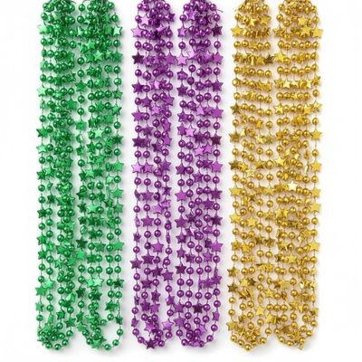 NociHah Mardi-Gras-Necklace for Costume-Accessory, Green-Purple-Gold Fleur-De-Lis Bead Necklace for Women-Men-Carnival Party-Decorations