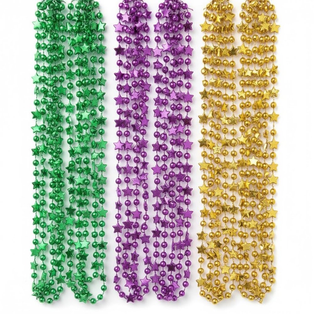 NociHah Mardi-Gras-Necklace for Costume-Accessory, Green-Purple-Gold Fleur-De-Lis Bead Necklace for Women-Men-Carnival Party-Decorations