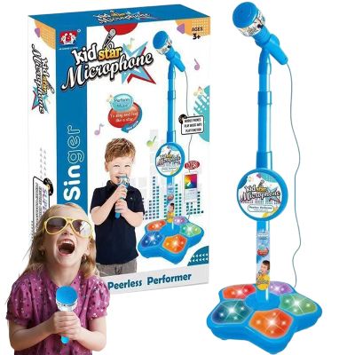The All-in-One Microphone Toy, Portable Kids Karaoke Machine, Kids Microphones with Stand with Music & Colorful Light, Guitar Toys Birthday for Girls Boys (Blue, Microphone)