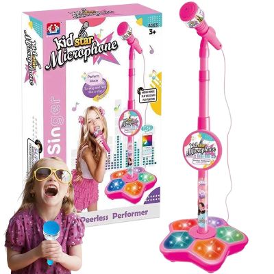 The All-in-One Microphone Toy, Portable Kids Karaoke Machine, Kids Microphones with Stand with Music & Colorful Light, Guitar Toys Birthday for Girls Boys (Pink, Microphone)