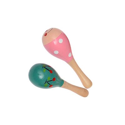 2Pcs Wooden Maracas Mini Wooden Ball Sand Hammer Baby Rattle Shaker Musical Sound Toy for Kids Random Color