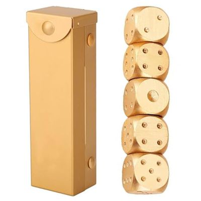 5pcs Game Dice, 6 Sided Metal Dice Set, Table Game with Storage Box, Aluminum Alloy Poker Games Dices Set for Party Favor (Rectangle Box Gold)