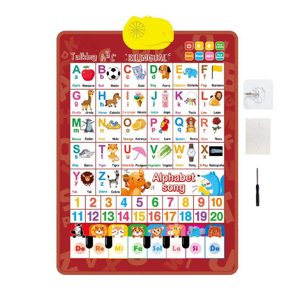 English and Spanish Talking Wall Chart for Kids, Electronic Interactive Alphabet Wall Chart Talking ABC and Numbers, Early Learning Educational Alphabet Poster for Boys Girls Child