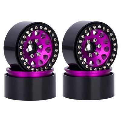 4Pcs 1.9 Inch Beadlock Wheels Rims Hubs Compatible with 1 10 Scale RC Crawler Cars Wraith RR10 Models Upgrade Parts(Purple)