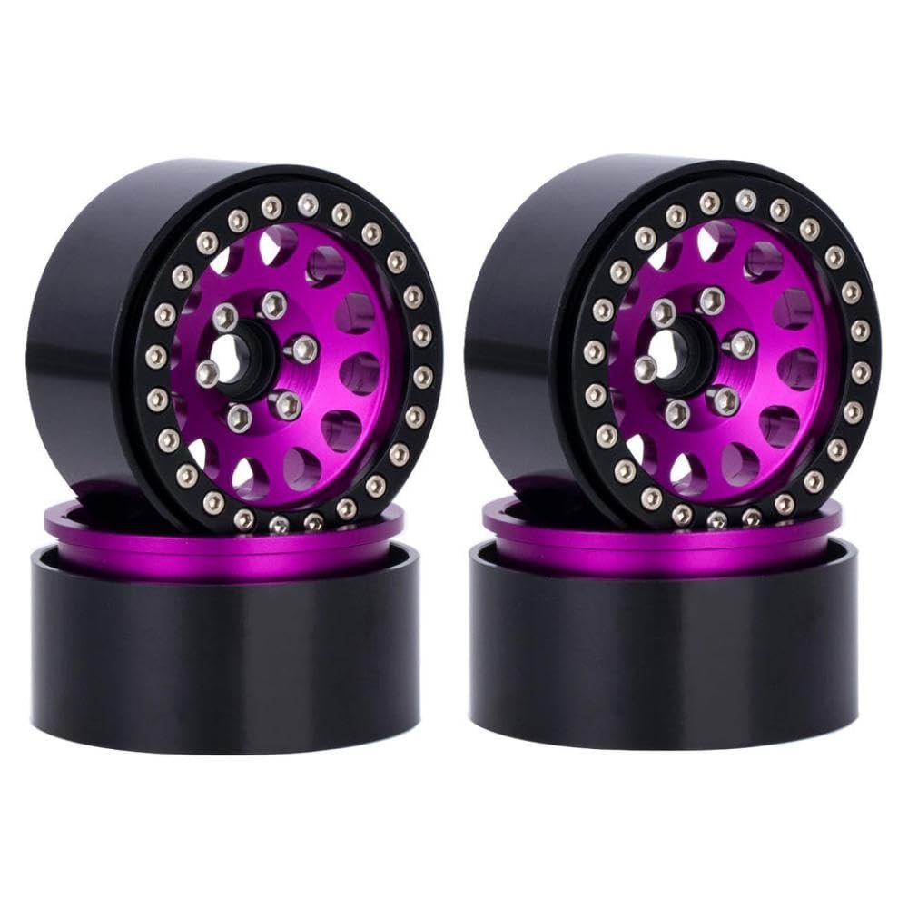 4Pcs 1.9 Inch Beadlock Wheels Rims Hubs Compatible with 1 10 Scale RC Crawler Cars Wraith RR10 Models Upgrade Parts(Purple)