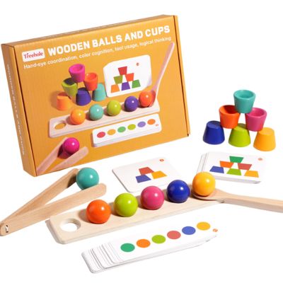 Color Matching Toys, Cup and Ball Educational Game, Clip Bead Fine Motor Sorting Set for Boys and Girls Ages 3+, Home, Nursery, Preschool, Birthday, Family