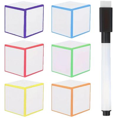 byepica 6 Pcs Foam Dice with Dry Erasable Features, Blank Eva Dice with Colorful Borders, Reusable Writing Area, Comes with Black Marker, Great for Learning Activities and Custom Gaming