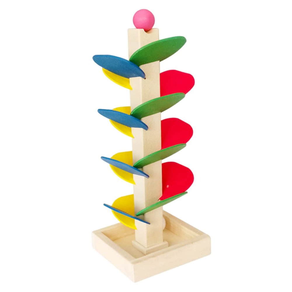Ball Drop Toy Wooden Tree Colorful Leaf Tower Toy Children Ball Game Educational