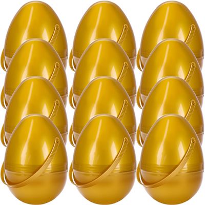 12 Pcs 6 Inch 8 Inch Jumbo Clear Easter Egg with Handles Large Transparent Easter Eggs Empty DIY Plastic Egg Fillable for Easter Hunt Supplies (Gold 8 Inch )