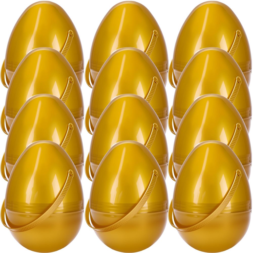 12 Pcs 6 Inch 8 Inch Jumbo Clear Easter Egg with Handles Large Transparent Easter Eggs Empty DIY Plastic Egg Fillable for Easter Hunt Supplies (Gold 8 Inch )