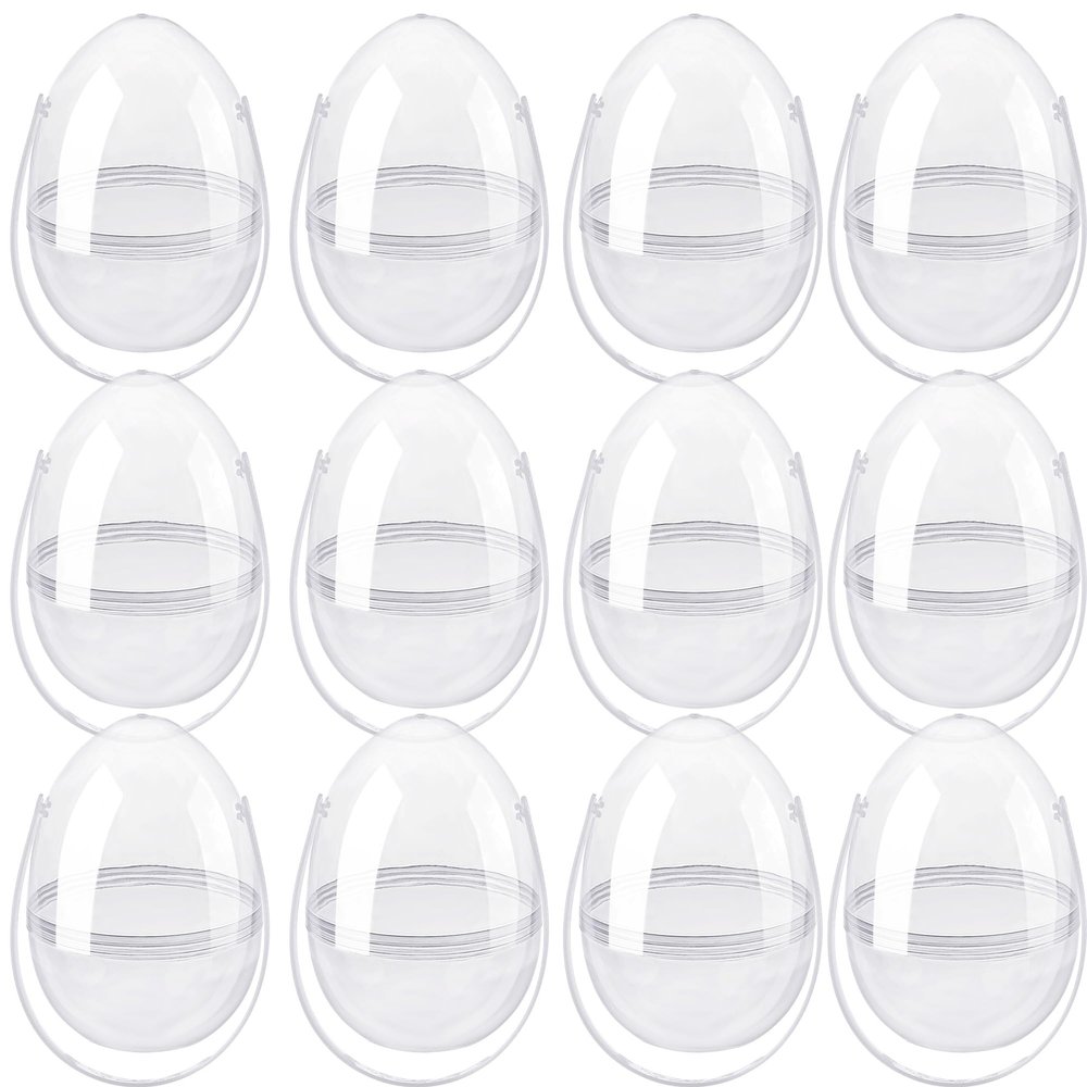 12 Pcs 6 Inch 8 Inch Jumbo Clear Easter Egg with Handles Large Transparent Easter Eggs Empty DIY Plastic Egg Fillable for Adult Kids Easter Hunt Supplies (Clear 6 Inch )