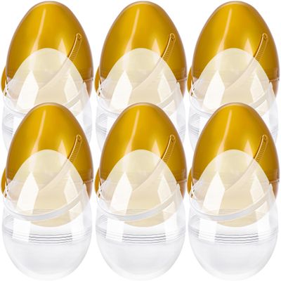 12 Pcs 6 Inch 8 Inch Jumbo Clear Easter Egg with Handles Large Transparent Easter Eggs Empty DIY Plastic Egg Fillable for Easter Hunt Supplies (Clear and Gold 8 Inch )
