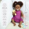 22 Inch 55cm African American Black Reborn Baby Girl Doll Purple Striped Dress, Realistic Soft Cloth Body & Vinyl Limbs, Hand-Rooted Hair, Gift for Kids 3+/Women Collectors view 2