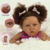 22 Inch 55cm African American Black Reborn Baby Girl Doll Purple Striped Dress, Realistic Soft Cloth Body & Vinyl Limbs, Hand-Rooted Hair, Gift for Kids 3+/Women Collectors view 3