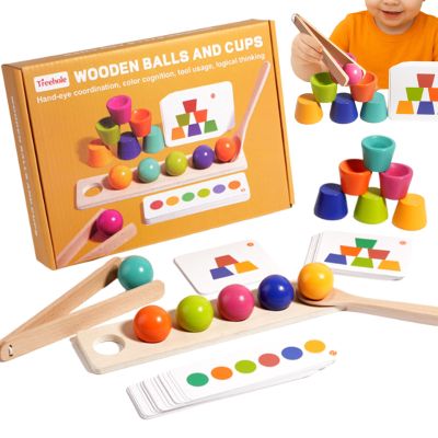 Color Sorting Cups - Educational Sensory Stacking Cups | Cup and Ball Preschool Activity, Clip Bead Color Sorting Set for Boys Girls Ages 3+ Home Nursery Preschool Birthday Party Family