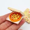 2 Set Miniature Pizza Box, 1:6 & 1:12 Scale Realistic Dollhouse Food Model Set, Yellow Resin Doll House Furniture Supplies for Pretend Play Kitchen view 2