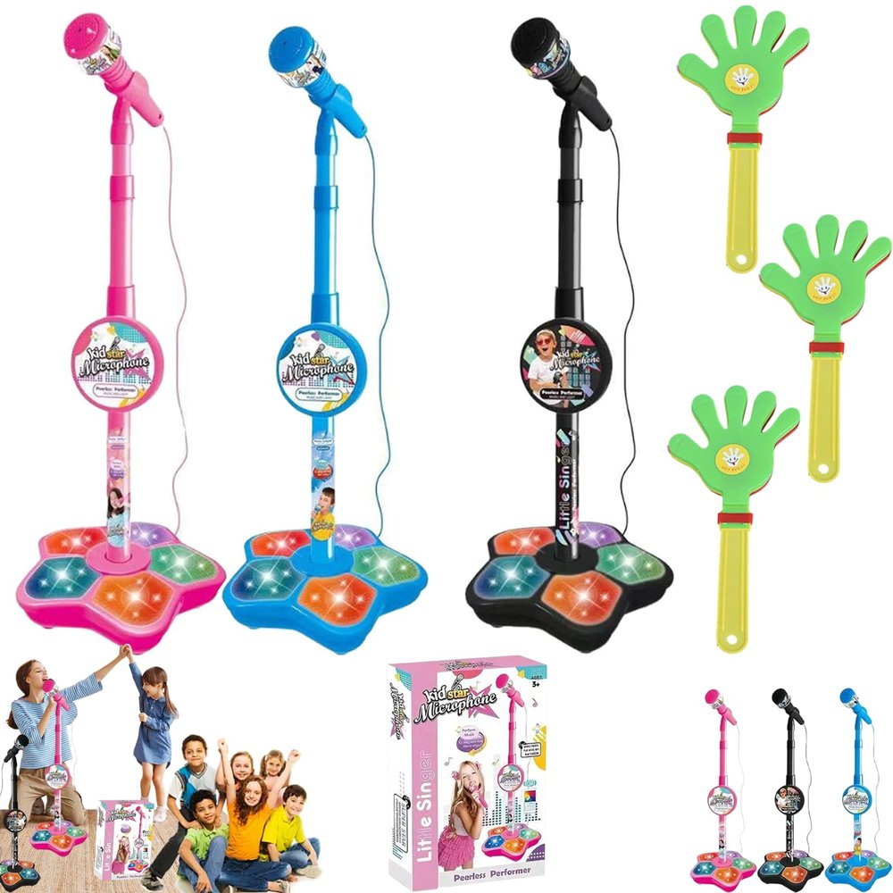 Cyeior The All-in-One Microphone Toy, Kids Microphone with Stand, Adjustable Stand, Speaker & LED Lights, Funny Karaoke Microphones Toy for Singing, Boys & Girls (Pink*Black*Blue)