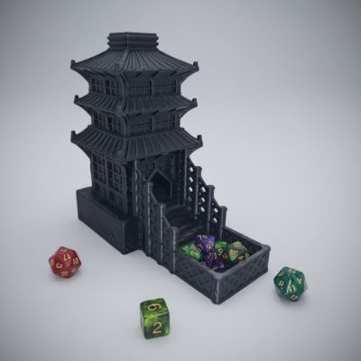 XJPONGC Temple Dice Dice Tower Dungeons and Dragons RPG Tabletop Roleplaying Game Jail DND (Random 7PCS D20 Dice Set Included) (Black)