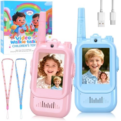 Video walkie-Talkie, 2 Sets of Rechargeable walkie-talkies, Voice Converter, 1000 feet Communication Range, Indoor Entertainment, Camping, Traveling, Birthday Gift (Blue/Pink)