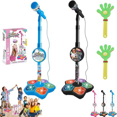 Cyeior The All-in-One Microphone Toy, Kids Microphone with Stand, Adjustable Stand, Speaker & LED Lights, Funny Karaoke Microphones Toy for Singing, Boys & Girls (Black*Blue)
