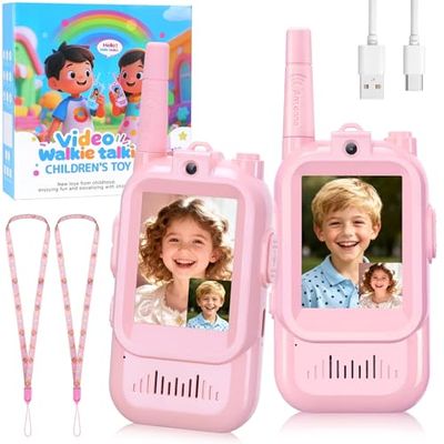 Video walkie-Talkie, 2 Sets of Rechargeable walkie-talkies, Voice Converter, 1000 feet Communication Range, Indoor Entertainment, Camping, Traveling, Boys and Girls' Birthday Gifts (Pink/Pink)