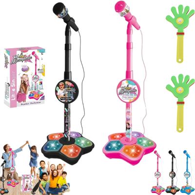 Cyeior The All-in-One Microphone Toy, Kids Microphone with Stand, Adjustable Stand, Speaker & LED Lights, Funny Karaoke Microphones Toy for Singing, Boys & Girls (Pink*Black)