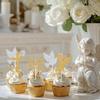 16PCS Glitter First Goly Communion Cupcake Toppers, God Bless Cross Dove Decor, Baptism Baby Shower Christening Party Decorations Supplies (Gold) view 3