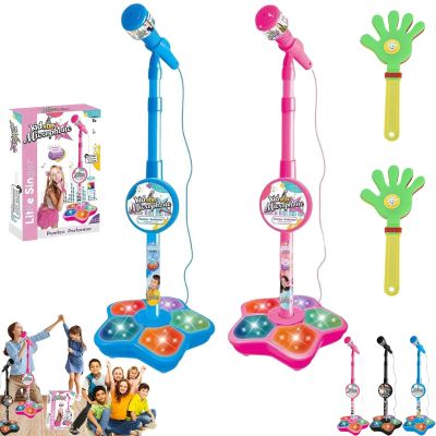 Cyeior The All-in-One Microphone Toy, Kids Microphone with Stand, Adjustable Stand, Speaker & LED Lights, Funny Karaoke Microphones Toy for Singing, Boys & Girls (Pink *Blue)