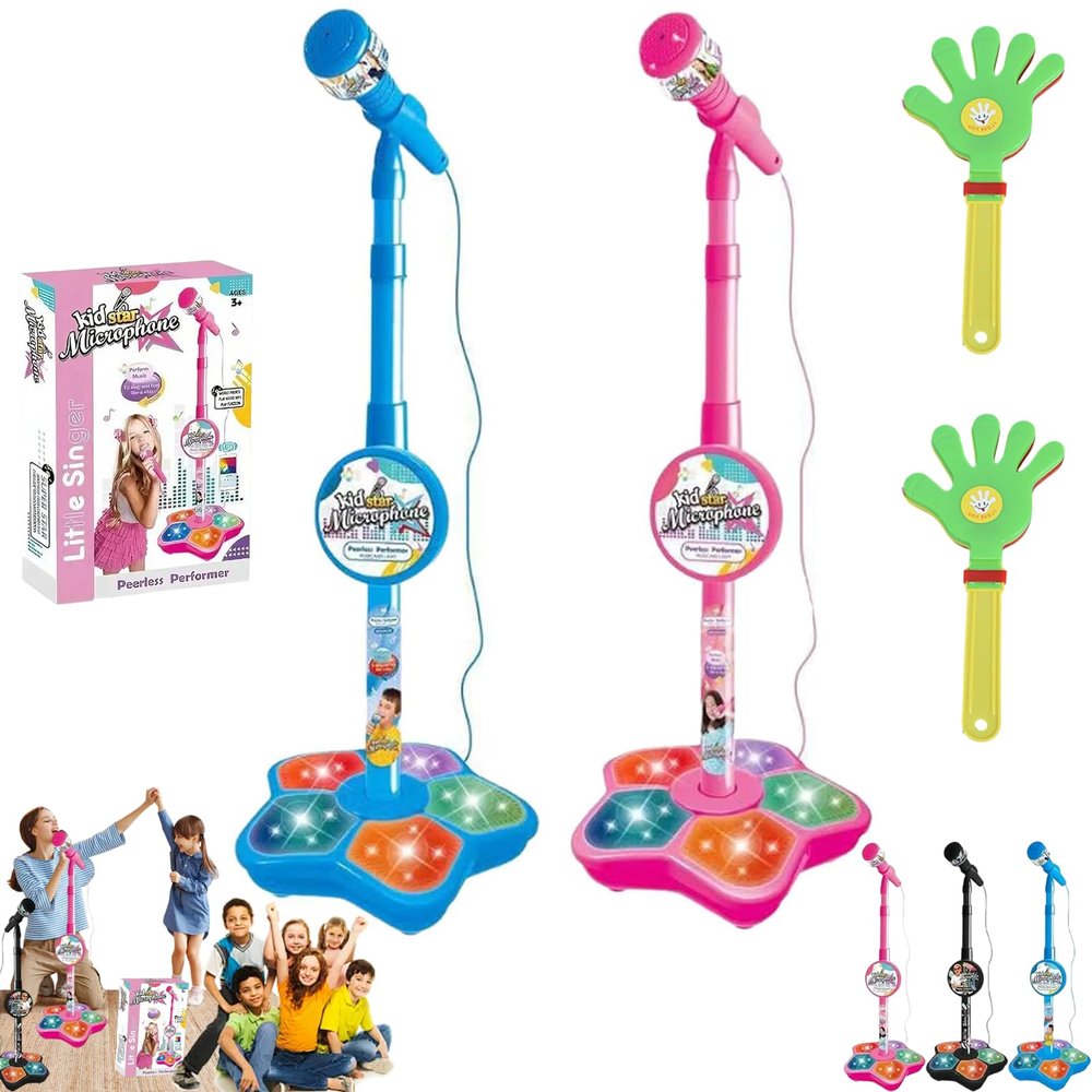 Cyeior The All-in-One Microphone Toy, Kids Microphone with Stand, Adjustable Stand, Speaker & LED Lights, Funny Karaoke Microphones Toy for Singing, Boys & Girls (Pink *Blue)
