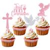 16PCS Glitter First Goly Communion Cupcake Toppers, God Bless Cross Dove Decor, Baptism Baby Shower Christening Party Decorations Supplies (Pink) view 1