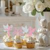 16PCS Glitter First Goly Communion Cupcake Toppers, God Bless Cross Dove Decor, Baptism Baby Shower Christening Party Decorations Supplies (Pink) view 3