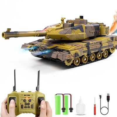Hitish RC Tank - 2.4Ghz Remote Control Army Tank Toys with Auto Demo Sound Light Smoke - 13 Channel Military Vehicles Model Gift for Kids Adults Boys Age 6-8 9-12, Army Beige
