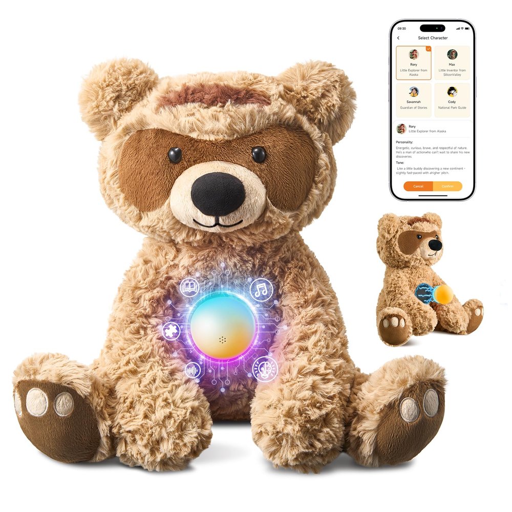 AI Talking Interactive Toy Figure, ChatGPT Powered Smart Storytelling Teddy Bear with Magnetic AI Reactor, Educational & Emotional Companion, Real-Time Voice Plush Stuffed Animal Toys for Kids Age 3+