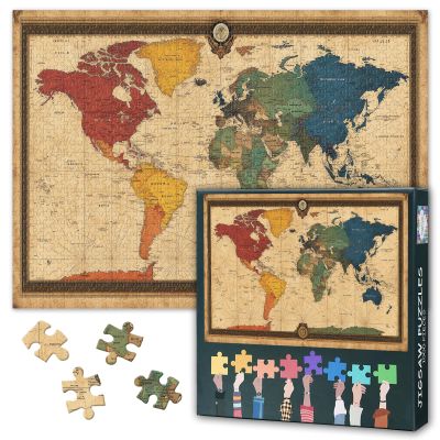 Vintage World Map Puzzles for Adults 1000 Pieces, World Map Jigsaw Puzzles, Adult Puzzle for Adults, Educational Fun Games or Toys for Elders Friends 20X27 INCH