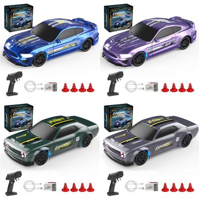 1/43 Scale 2.4G Full Proportional 4WD Mini RC Drift Car with LED Lights, 15KM/H High Speed Remote Control Racing Model, Desktop Drift Car for Adults and Hobbyists - Gyro Version/4 Set